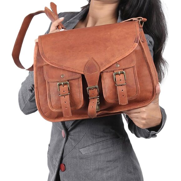 Women Brown Crossbody Satchel Ladies Tote Travel Genuine Leather Shoulder Bag - Picture 2 of 9